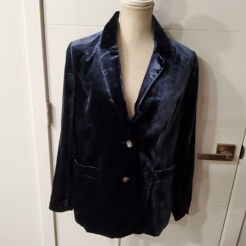 Coldwater Greek Vintage Navy Velvet Blazer Size 10
